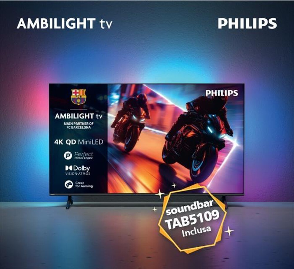 PHILIPS - Smart TV Ambilight Mini LED 4K 55" 55MLED920-Black