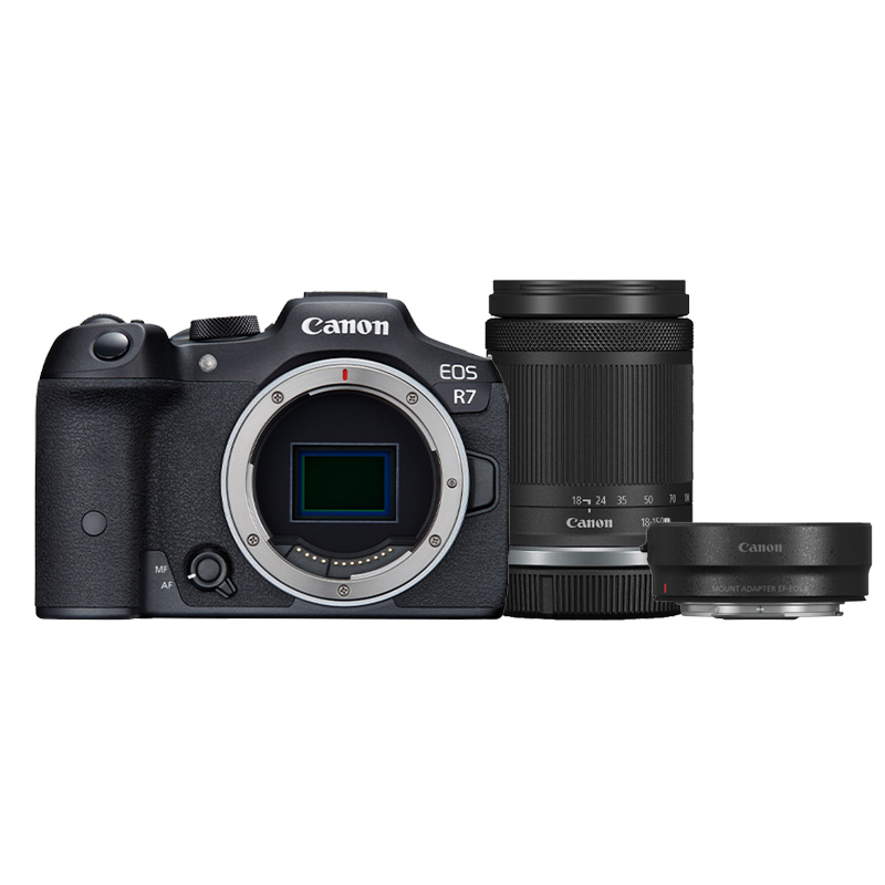 Canon EOS R7 corpo + RF-S 18-150mm F/3.5-6.3 IS STM + adattatore da montaggio EF a RF